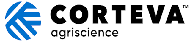 Corteva Agriscience logo with blue circular emblem and black text.