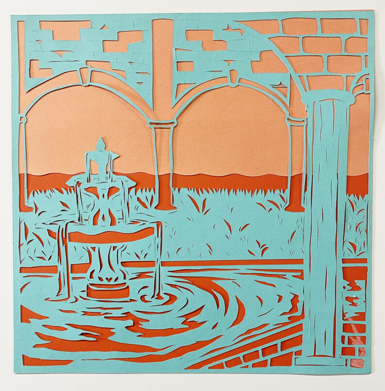 2D student work in orange, red and blue-green. 