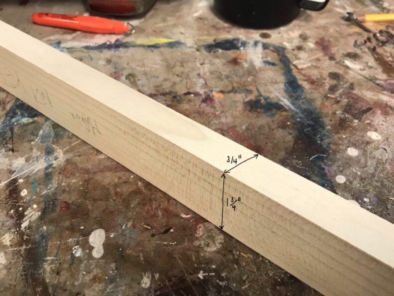 Photo of uncut wood, with measurements displayed. Image links to larger version.