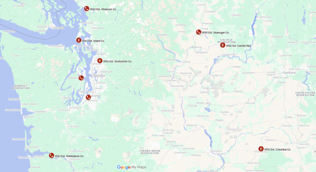 Map of WSU Extension Firearms Locking Device Distribution Centers