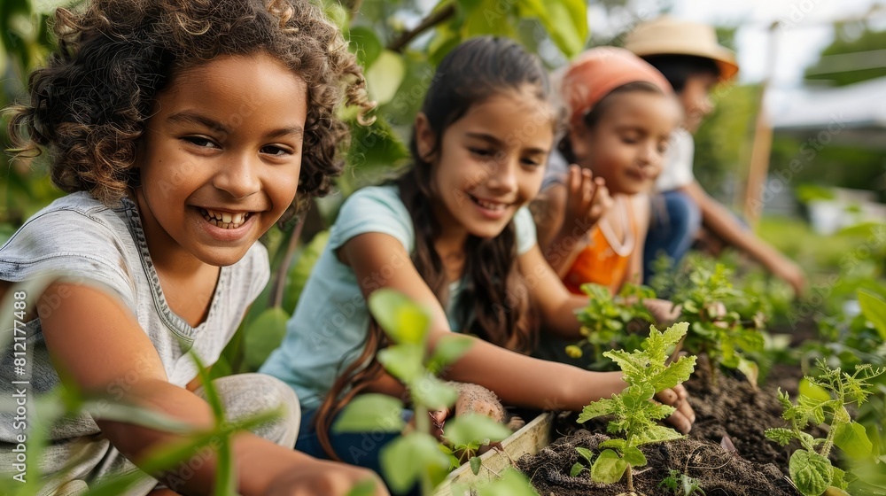 Image showing 4 smiling youth working in a garden