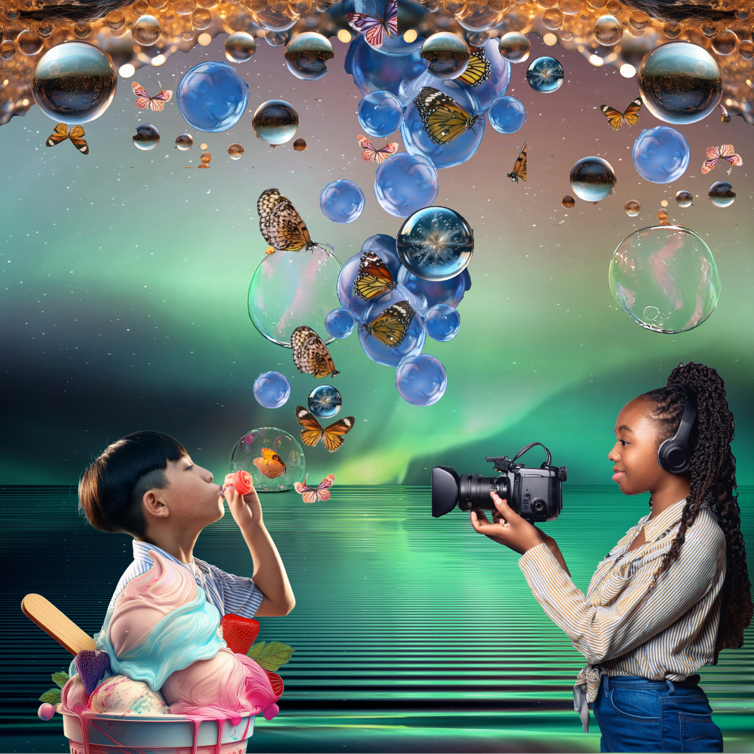 Two young adults, each pointing at themself with a look of surprise.  