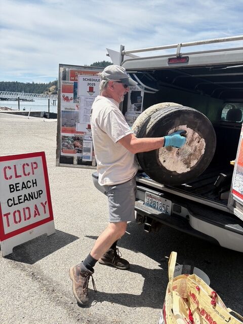 Image of volunteer with beach litter