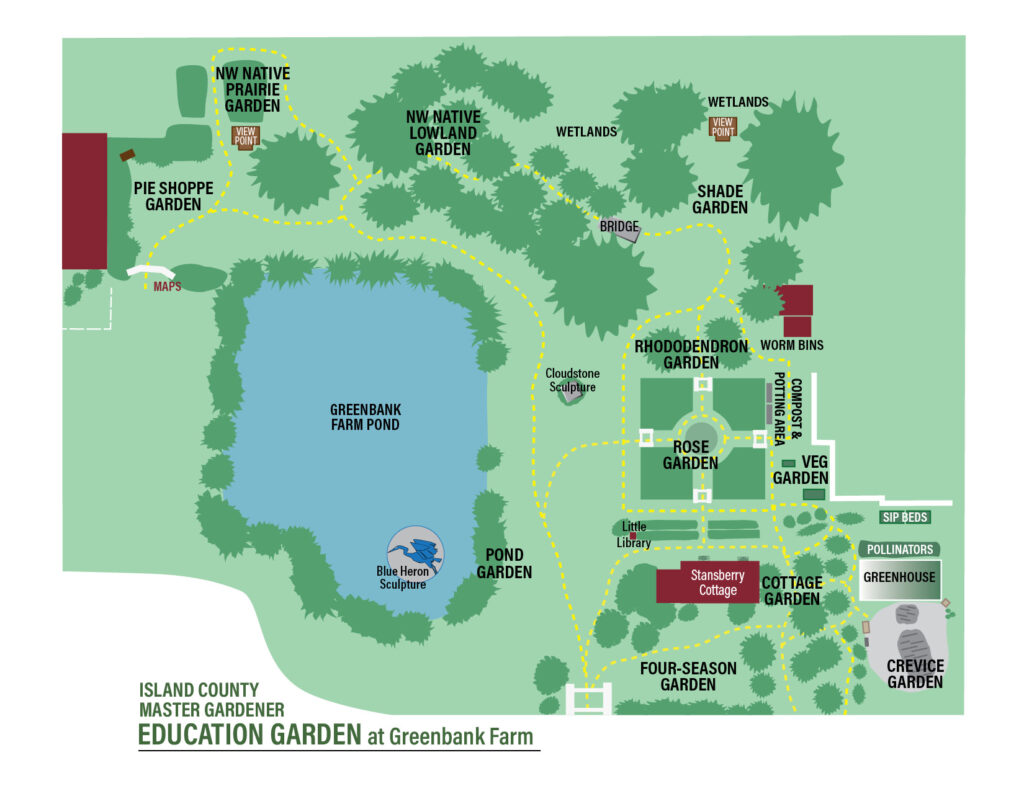 Map of the gardens at the Island County Master Gardener Education Garden at Greenbank Farm