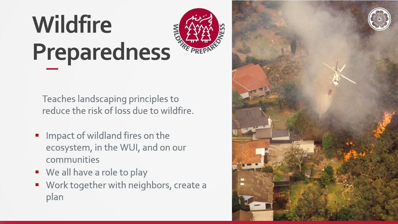Slide for the wildfire preparedness presentation.