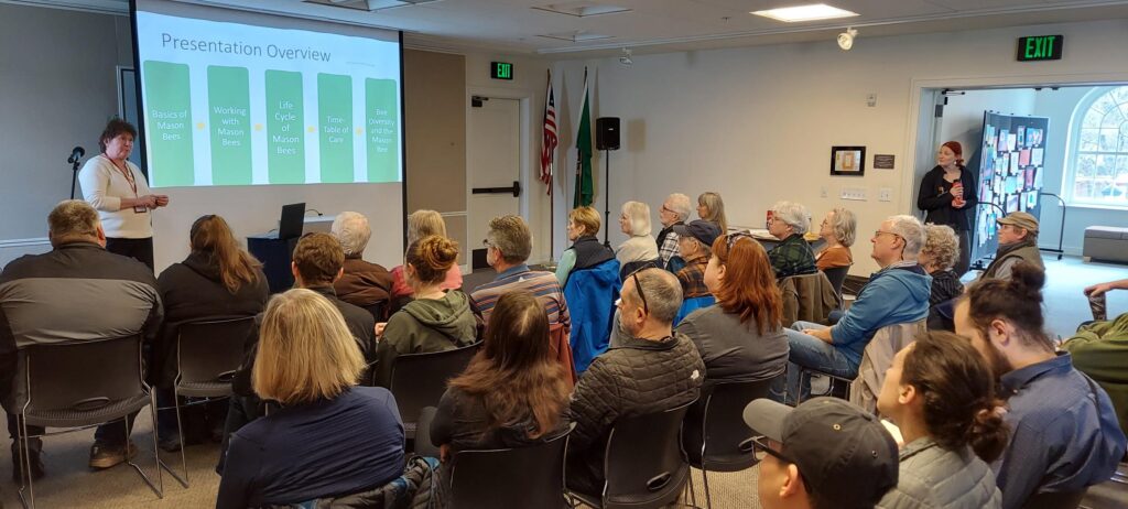 Master gardener teaching a class about Mason bees.