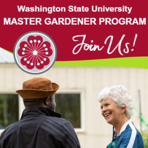 Join us title with a Master gardener talking to a man.