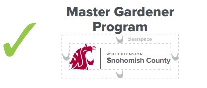 Branding example with Cougar head on left, WSU Extension and county name on right, with Master Gardener Program above.
