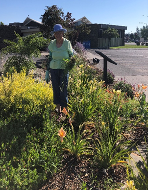 Barbara in the Moses Lake demonstration garden