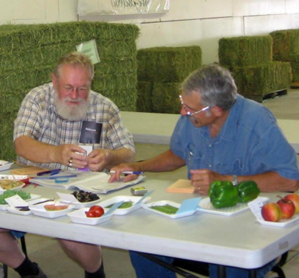 George and Mark judging vegetables at the Grant County Fair
