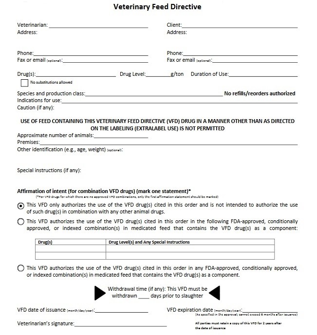 Example of a veterinary feed directive