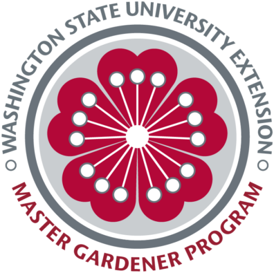 Master gardener logo of a red flower inside a gray circle