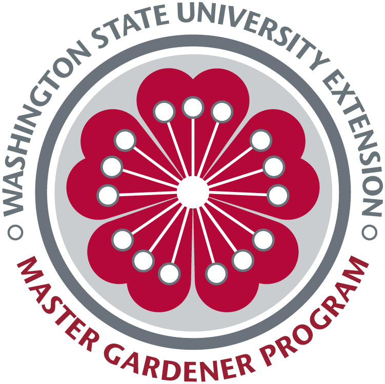 Master gardener logo of a red flower inside a gray circle