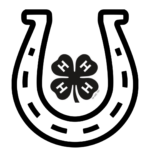 Line drawing of an upwards-pointing horse shoe with the 4-H clover in the middle.