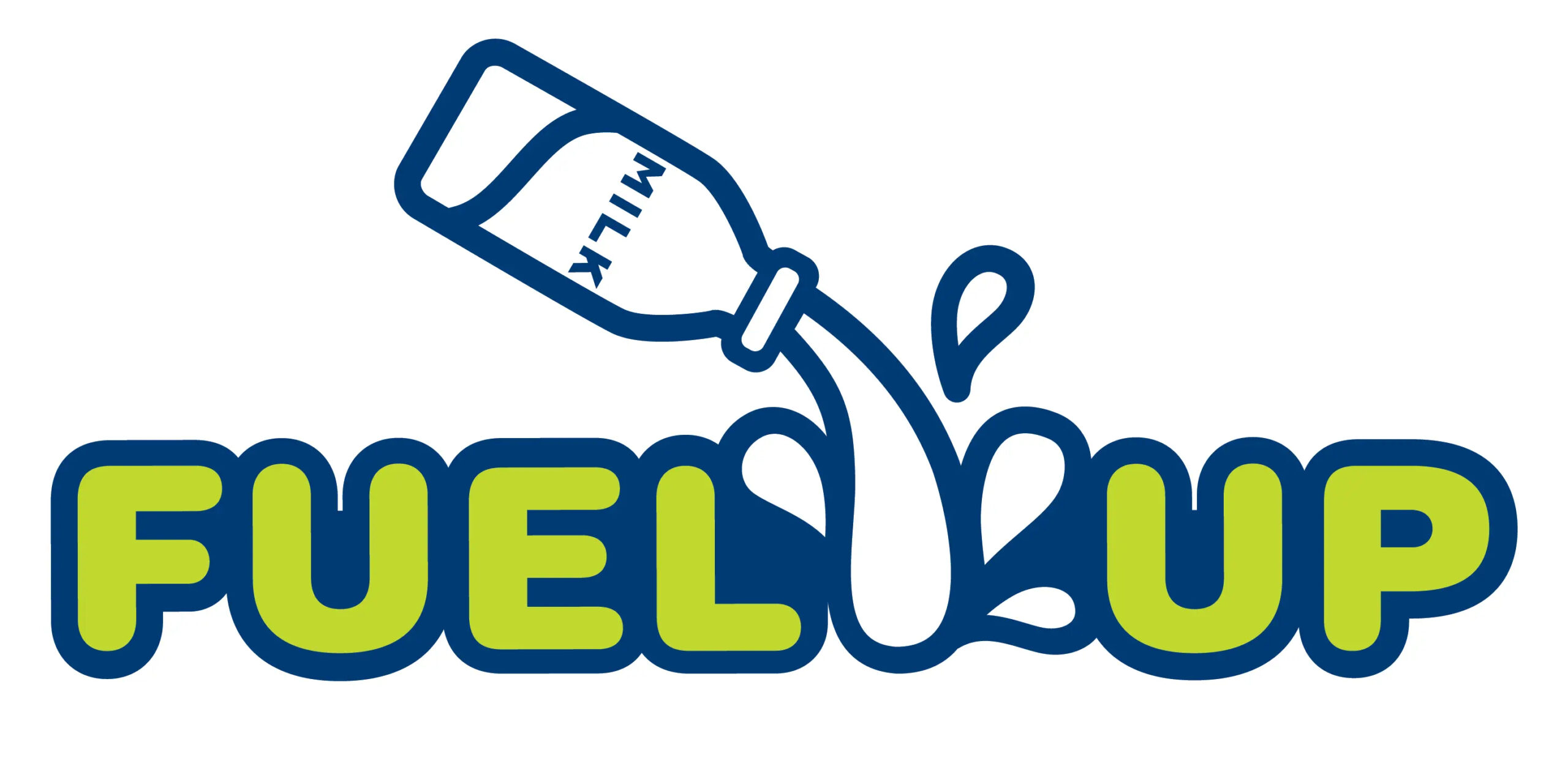 Fuel Up logo with a milk bottle in between the two words