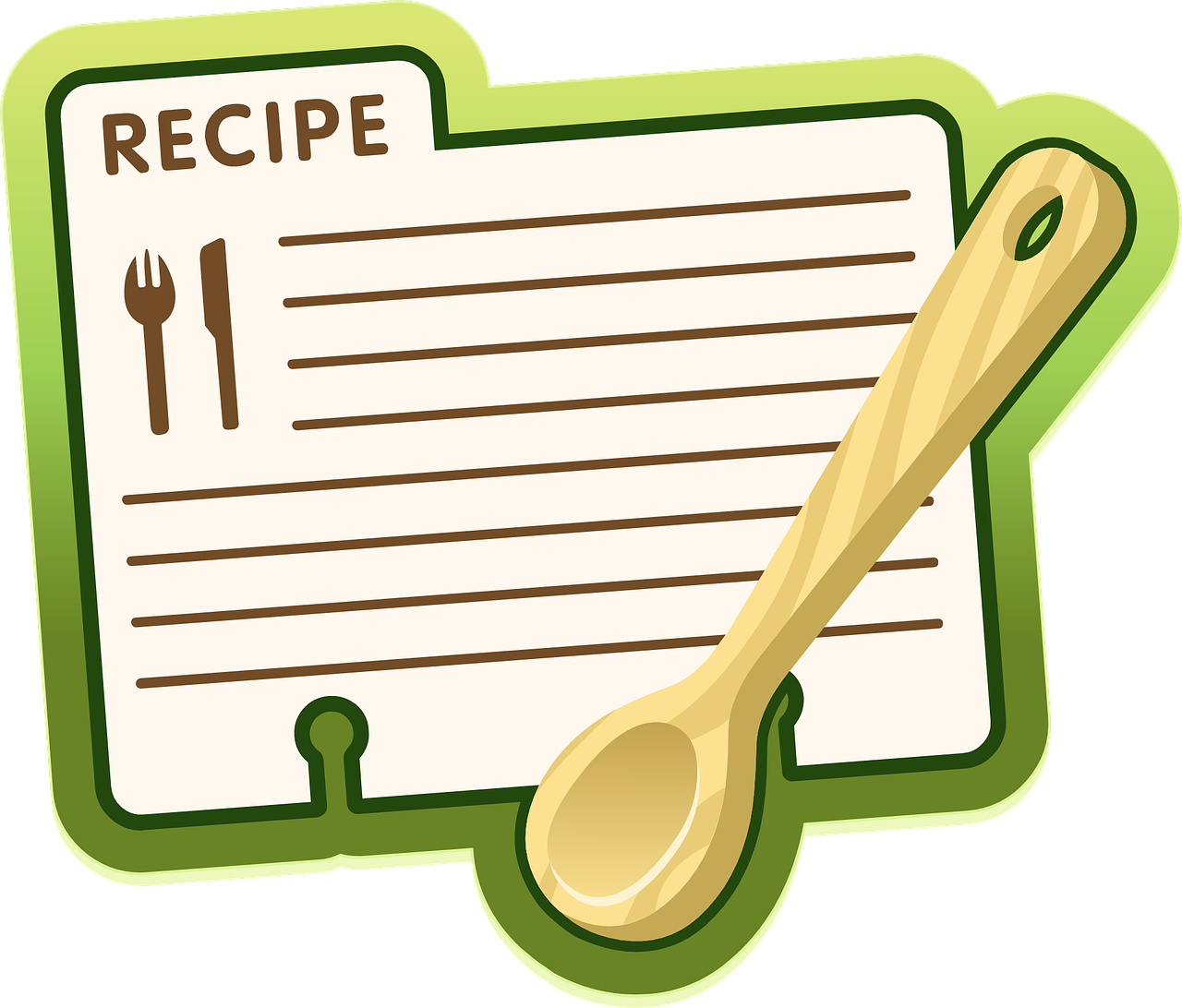 Cartoon recipe card with wooden spoon over it outlined in green