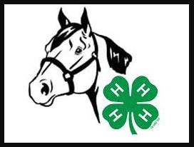 Line drawing icon of of a horse next to a 4-H clover logo