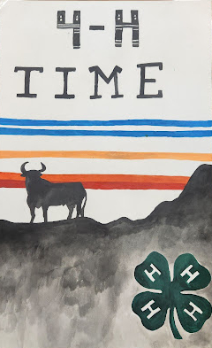 Promotional poster reading "4-H Time" at the top with a bull on hills in grey against a stylized sunset.