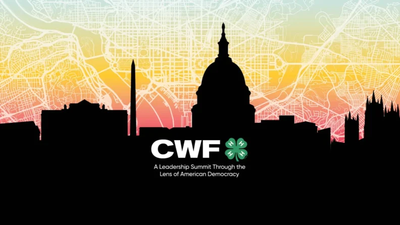 Washington D.C. skyline in silhouette against a sunset road-map background--event logo in foreground in white text.