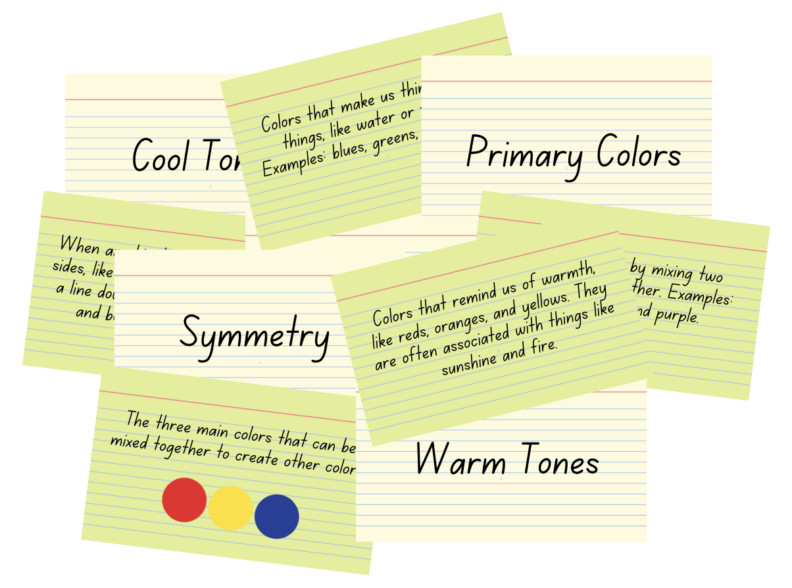 an example set of mix and match art term and definition cards