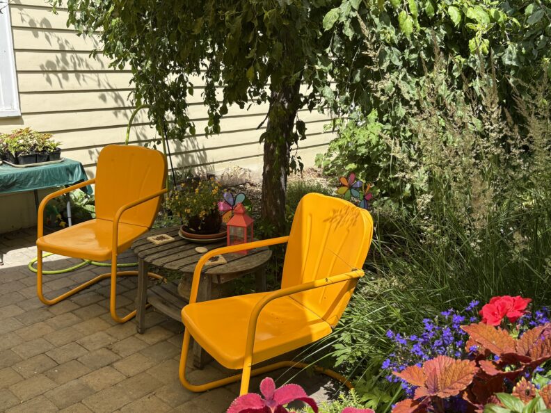 Yellow chairs on Laura's patio