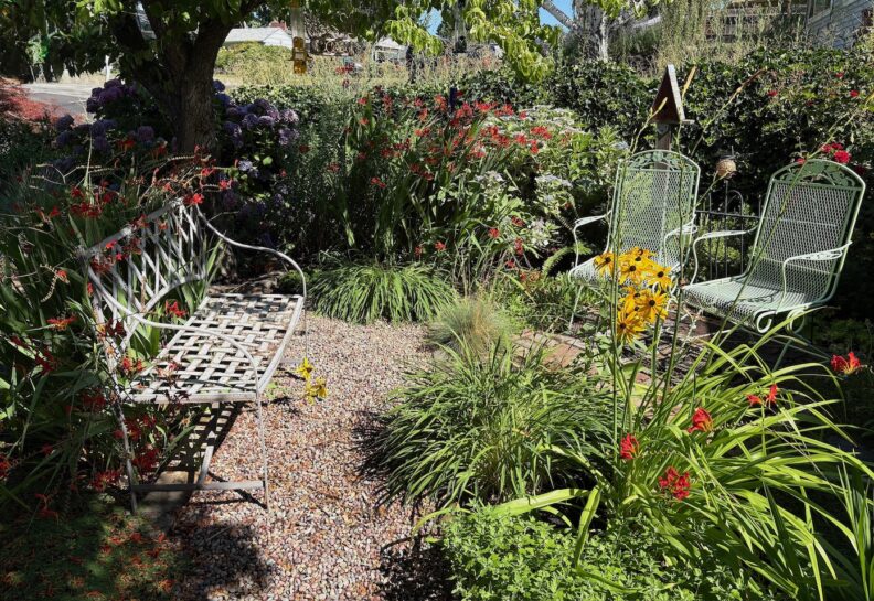 Quiet seating area in Kelli's yard.