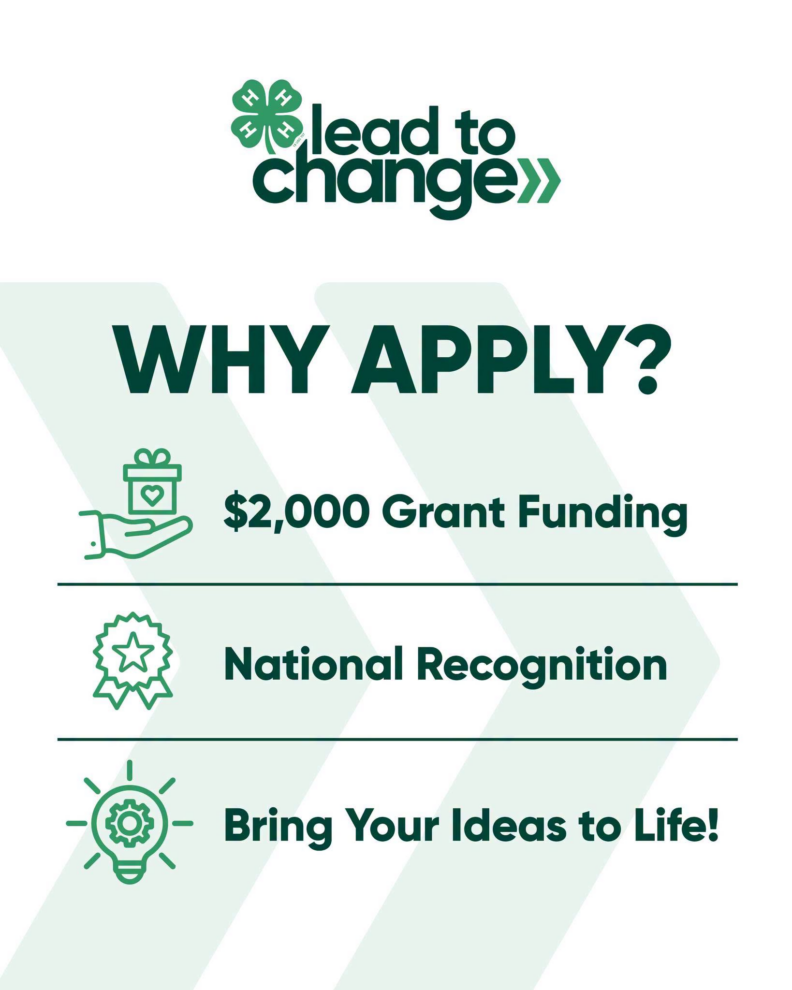 Why apply for the Lead to Change grant?
1. $2000 Grant Funding
2. National Recognition
3. Bring Your Ideas to Life!