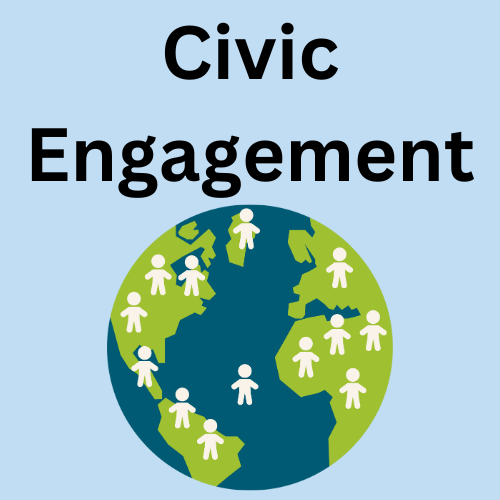 Earth with little silhouettes of people all over it and the title "Civic Engagement" above