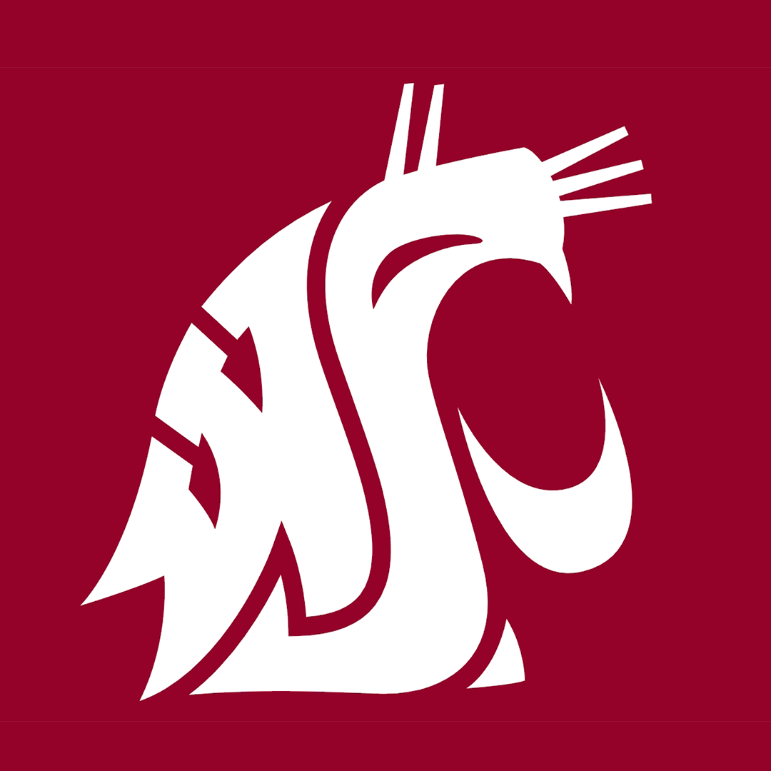 WSU cougar logo in white on a red background.