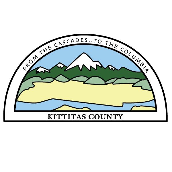 Kittitas County government logo with the phrase "from the Cascades to the Columbia" above a graphic of mountains and a river valley.