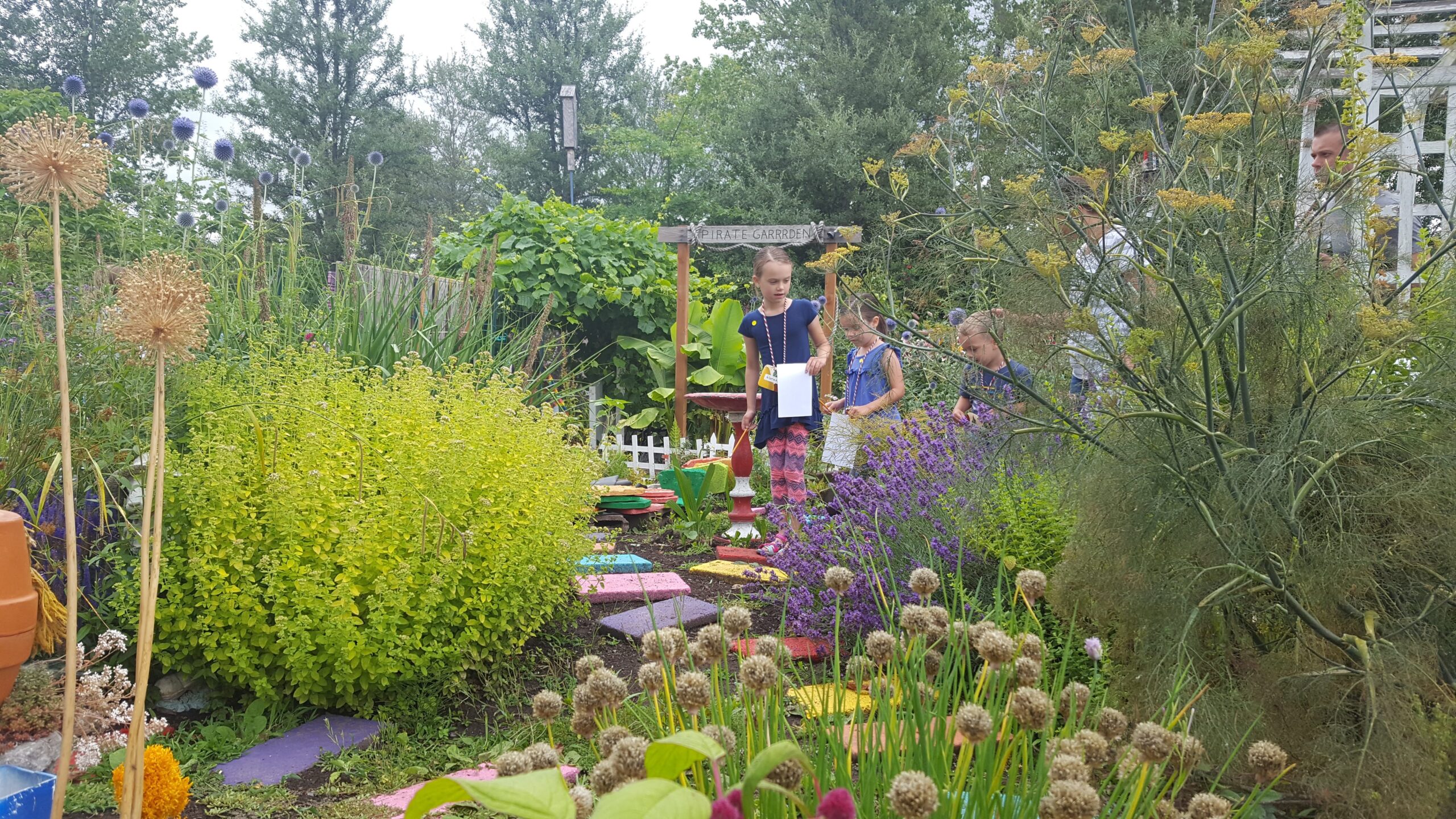 Children in a garden looking at plants.
