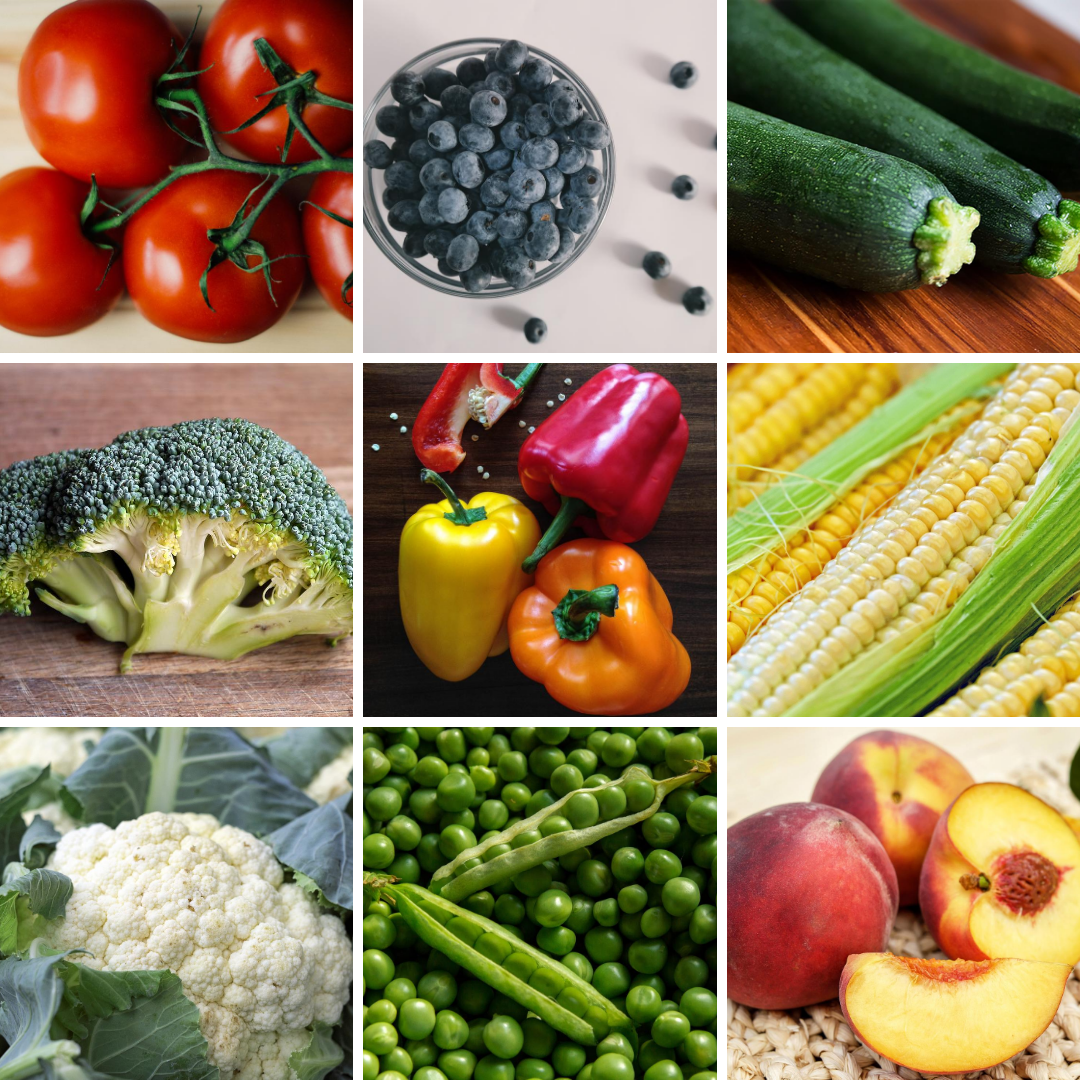 Common seasonal summer fruits and vegetables