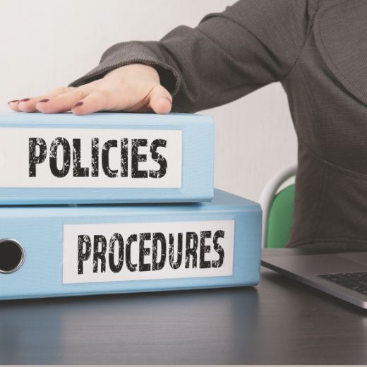 Graphic of Policy and Procedures three ring binders.
