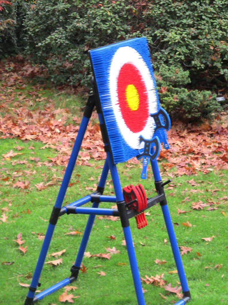 The axe throwing game that was played during Teen Rally.