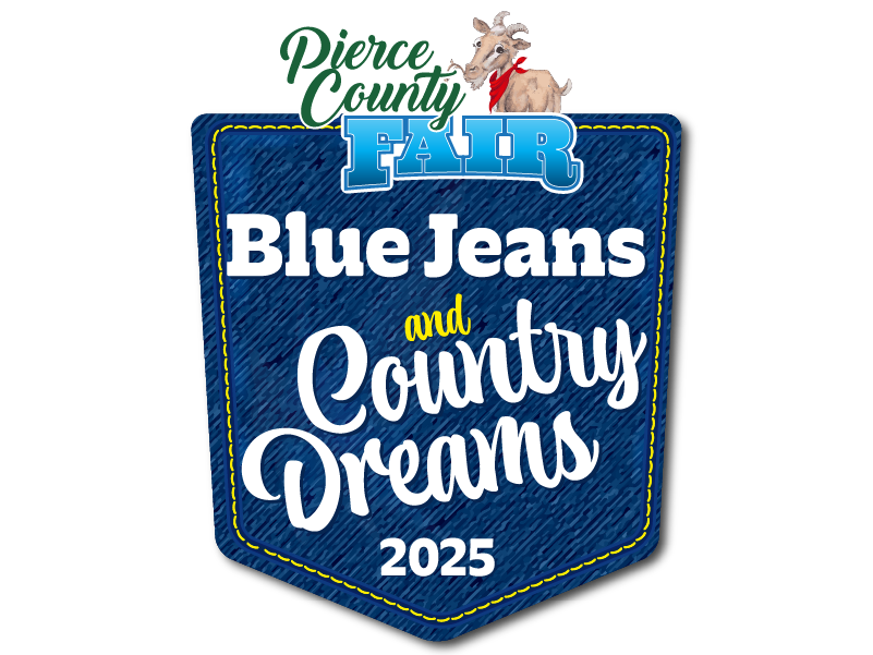 Pierce County Fair Logo of a blue jean pocket and Fair goat mascot