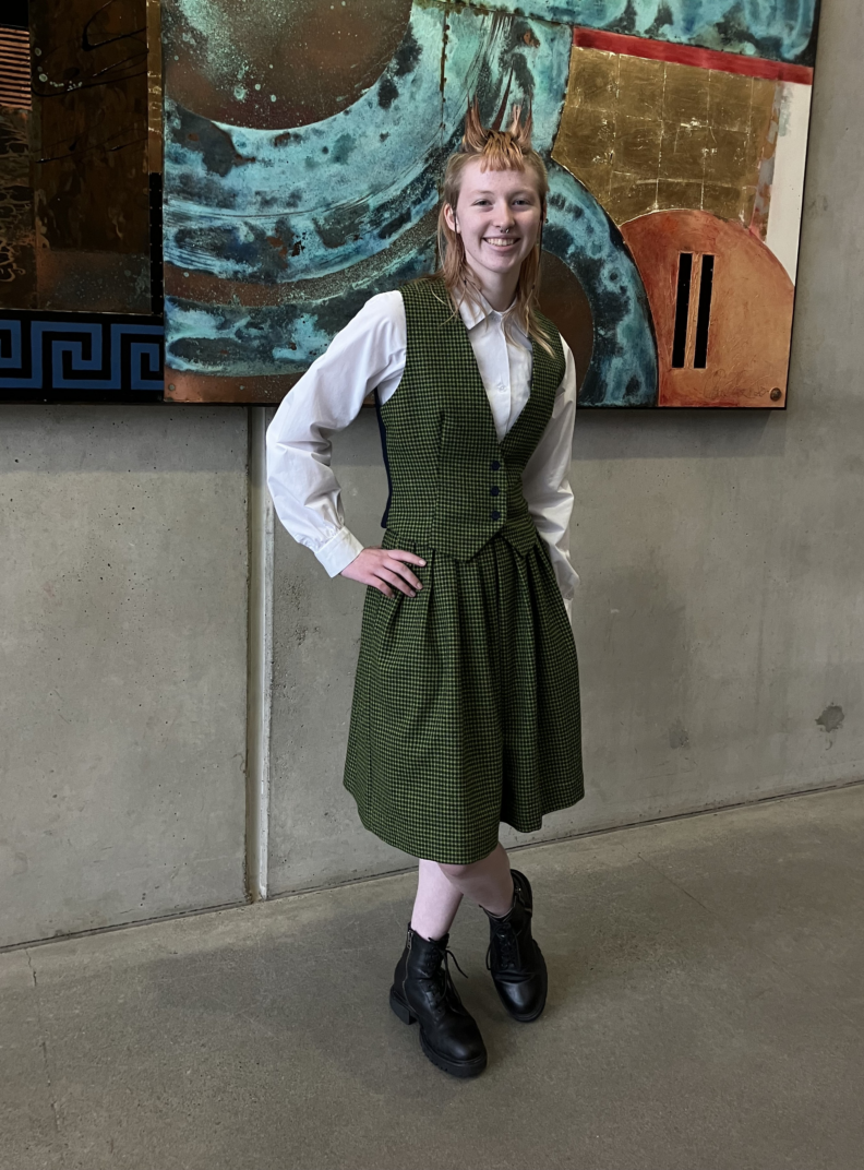 Youth member in her wool outfit that won the make it with wool contest

