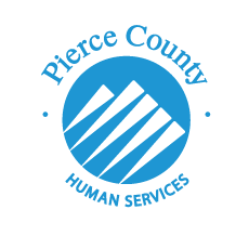 Blue Pierce County Human Services Logo with a representation of  Mount Rainier in the center
