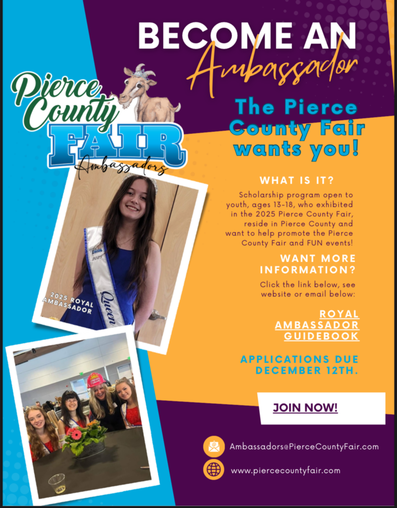 Flyer for the Pierce County Fair Ambassador Program.