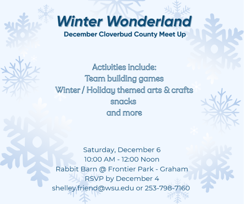 a flyer with information about the December county cloverbud meet up.