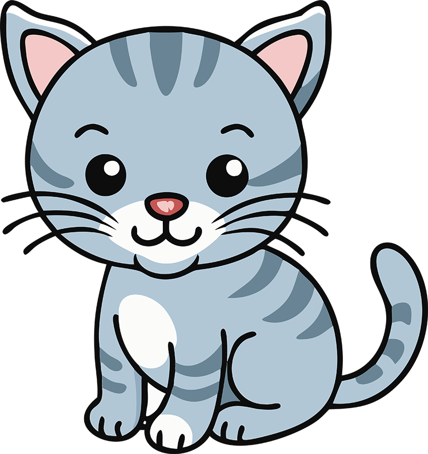 Gray striped cat with a mischievous look on its face.