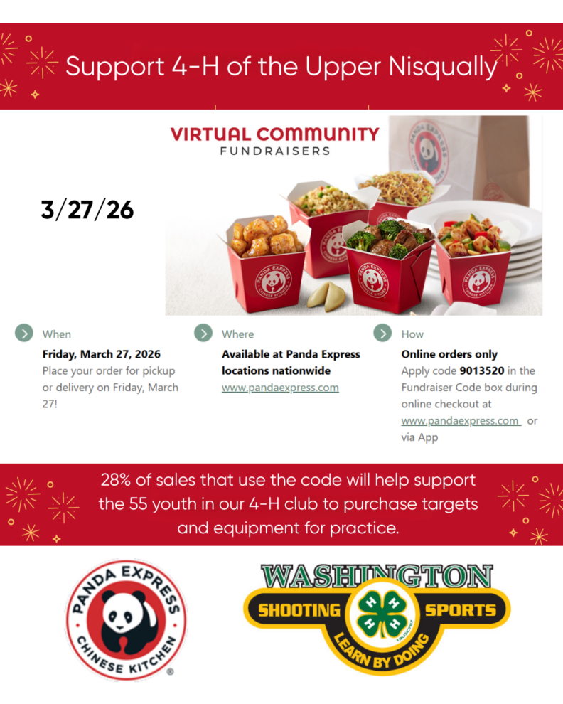 flyer for the Panda Express fundraiser - supporting the 4-H Of the Upper Nisqually on 3/27/26