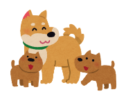 3 dogs - standing next to each other.  Cartoon style picture