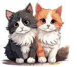 Two Cats sitting next to each other - cartoon style
