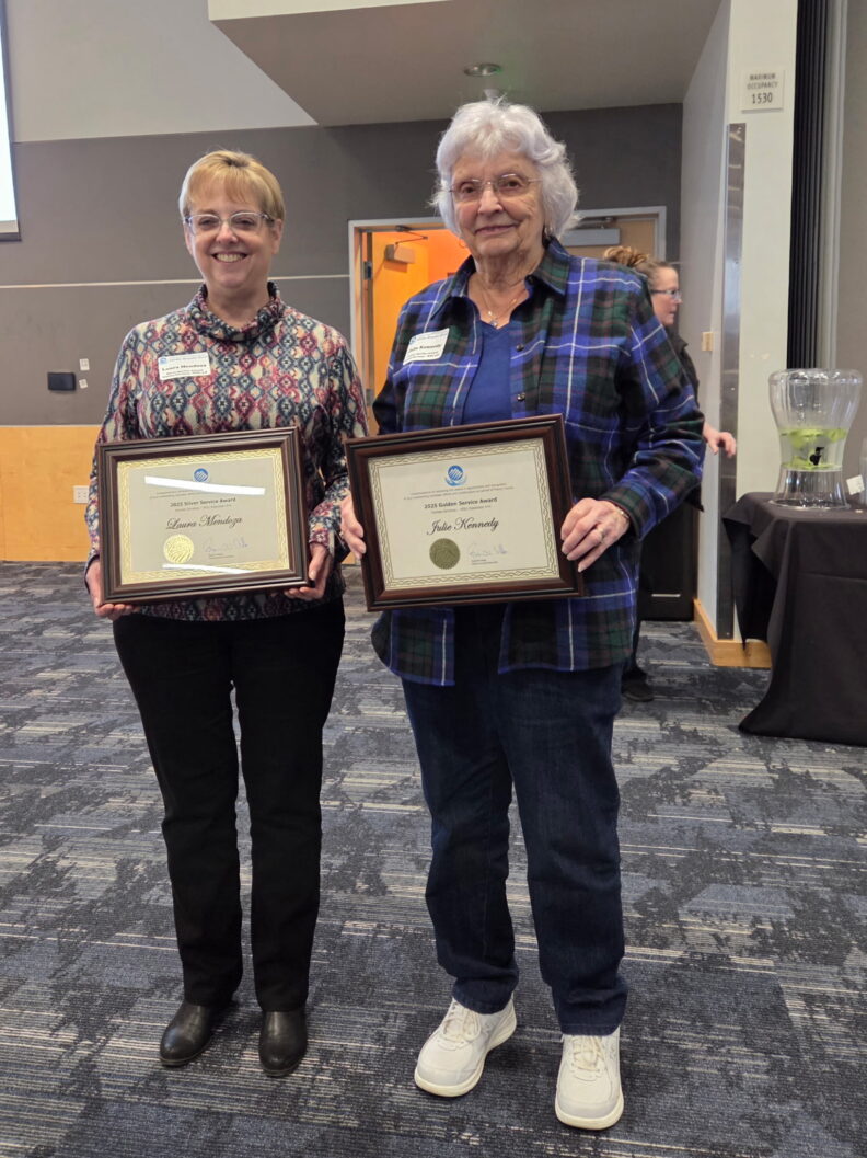 2 Volunteers that received the Golden Service and Silver Service awards ath the Pierce County Volunteer Recognition.