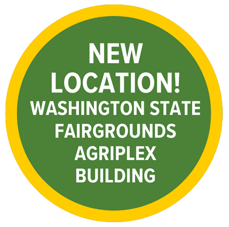 Green circle that says, "New Location: Washington State Fairground Agriplex Building."