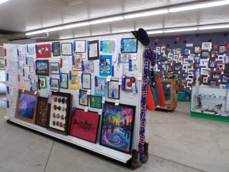 still life exhibits/photographs hanging up at the Pierce County Fair.