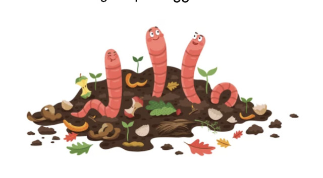 Illustration of worms on a pile of compost