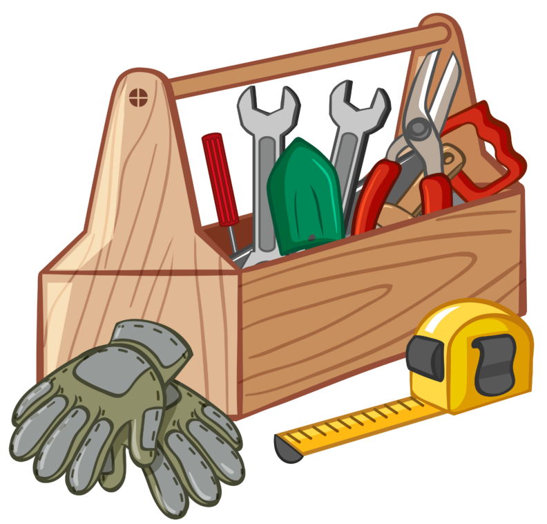 Box with construction tools in it.  