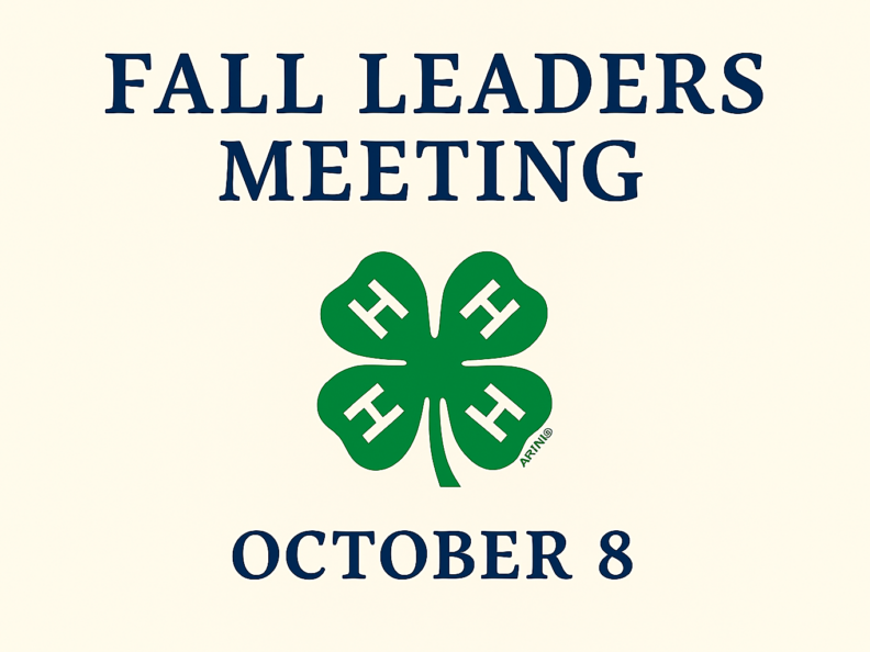 Fall Leader's meeting 10-8 with a 4-H Clover Logo