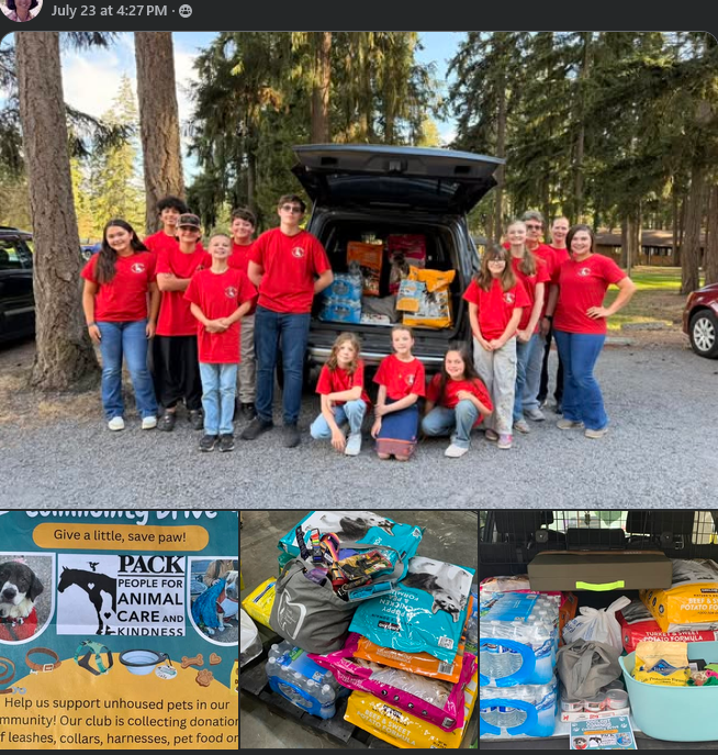 Pictures from the Coolest Canines 4-H Club accepting donations for "People for Animal Care and Kindness (PACK)